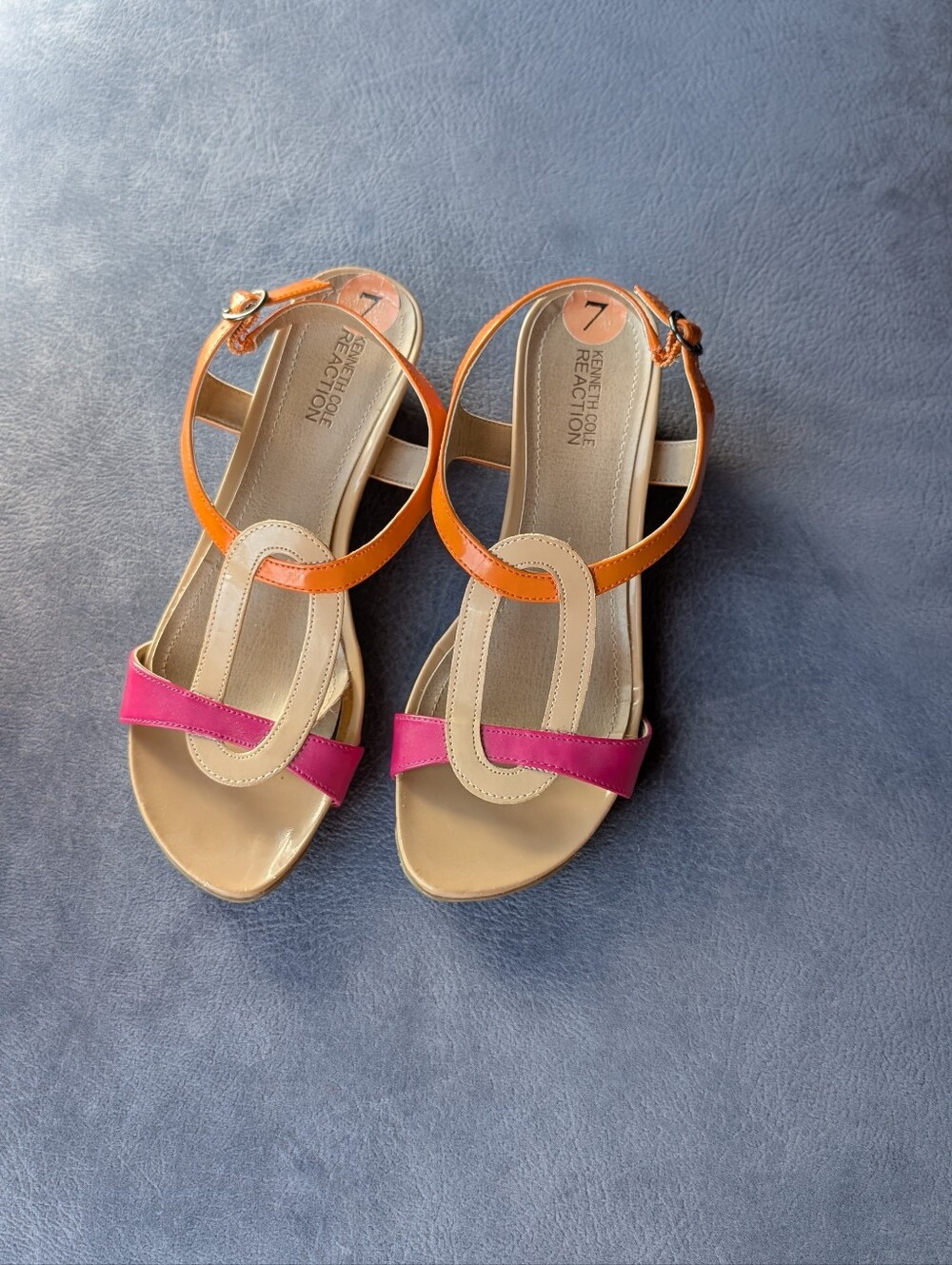 Kenneth Cole Reaction "For The Fun Of It" Tan Sandals with Pink & Orange Straps